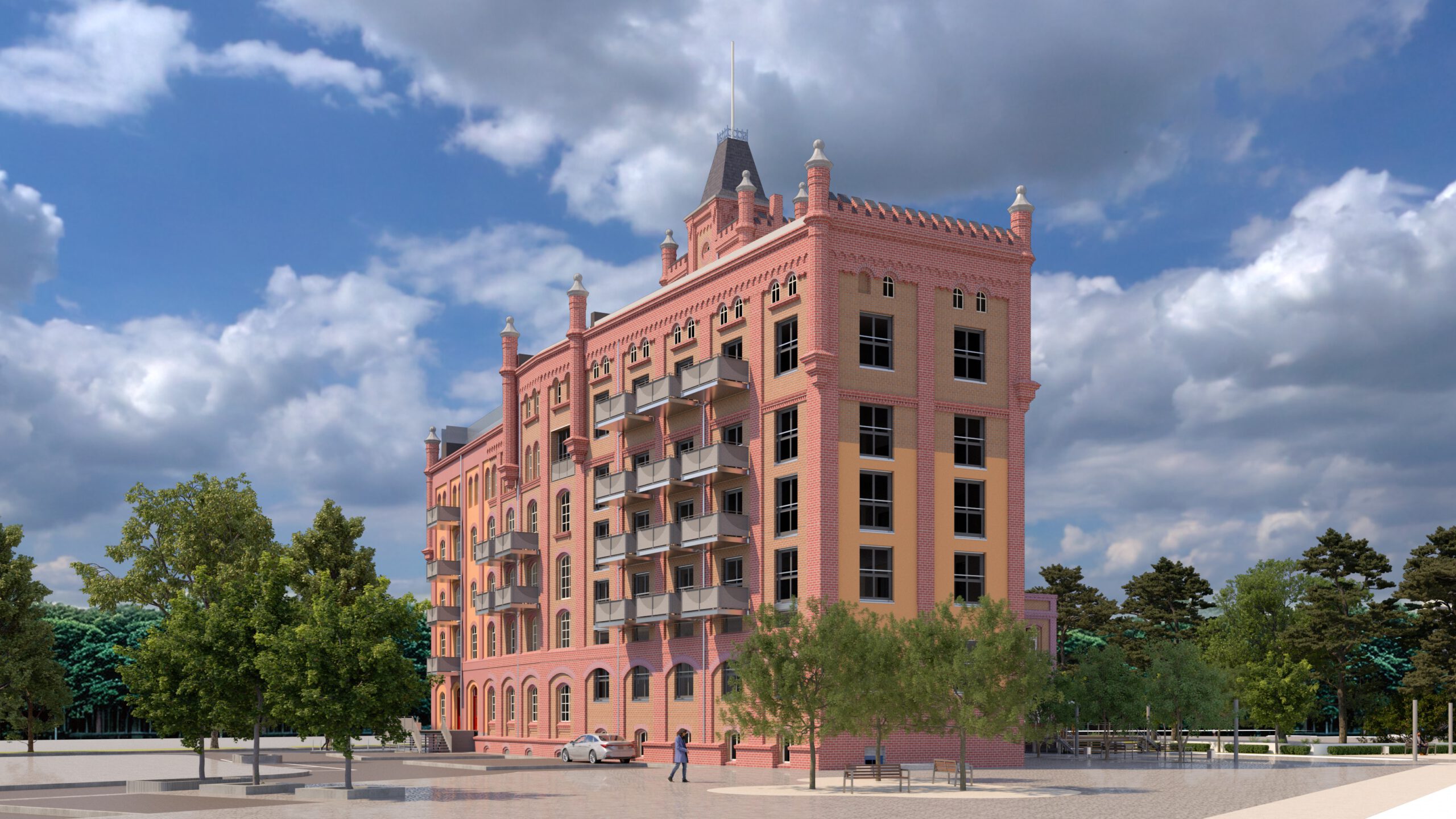 3D Fabrikschloss Außenansicht